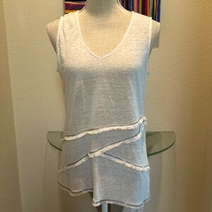 Ecru embellished linen tank